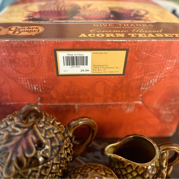 Vintage Thanksgiving Traditions Cracker Barrel Acorn Teaset Set W Box Complete - Picture 4 of 6